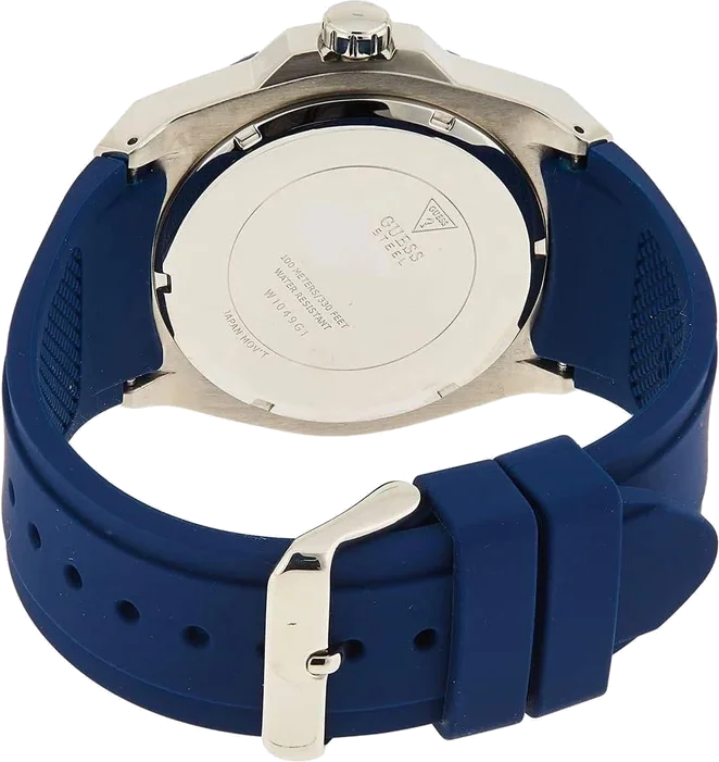 Montre Homme Guess Legacy W1049G1, Cadran Tonneau Gris Multifonction, Bracelet Silicone Bleu vue 3