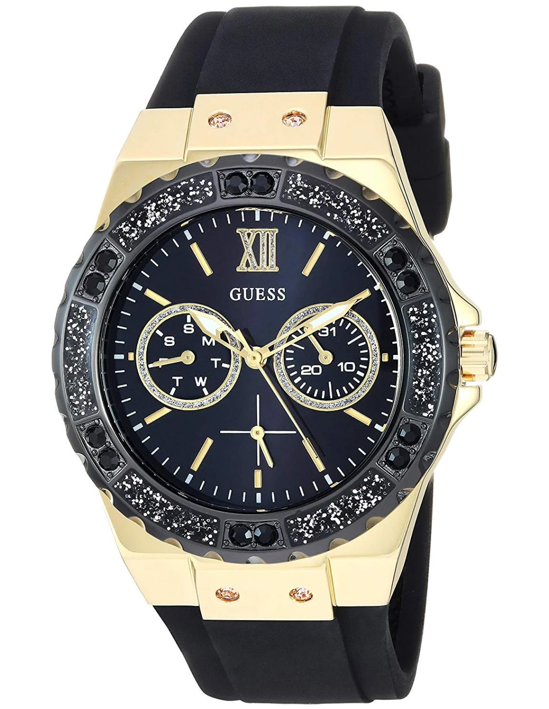 Montre Femme Guess Limelight W1053L7 - Boîtier Acier Doré, Cadran Noir et Cristaux