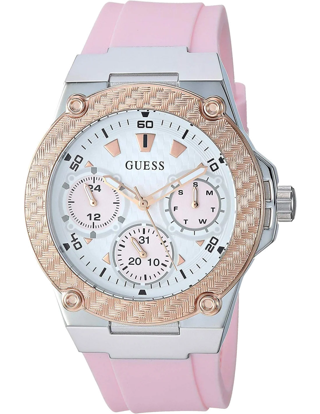 Montre Femme Guess Zena W1094L4 - Boîtier Bicolore Argent/Rose & Bracelet Silicone Rose vue 2