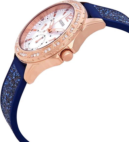 Montre Guess W1096L4 pour Femme - Boîtier Silicone Or Rose & Bracelet Silicone Bleu vue 2