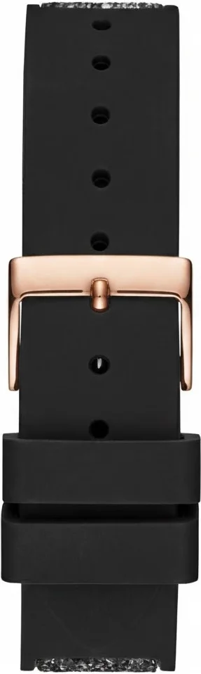 Montre Femme Guess Swirl W1096L5 - Boîtier Or Rose, Cadran Noir, Bracelet Silicone Noir avec Cristaux vue 3