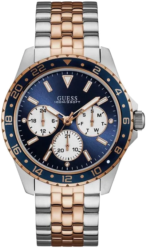 Montre Guess Odyssey W1107G3 pour Homme - Cadran bleu, bracelet acier bicolore or rose et argent