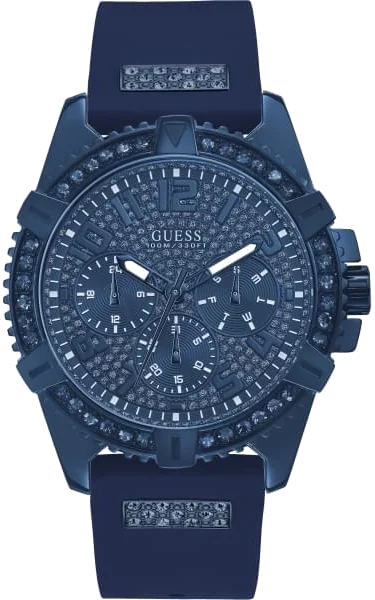 Montre Homme Guess W1132G4 - Boîtier bleu orné de strass, bracelet silicone bleu