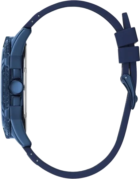 Montre Homme Guess W1132G4 - Boîtier bleu orné de strass, bracelet silicone bleu vue 2