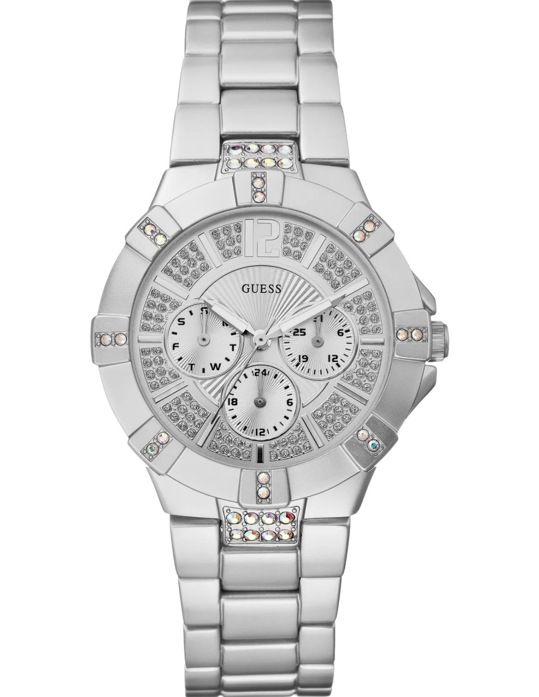 Montre Guess Vista W11624L1 pour Femme, Boîtier et Bracelet Aluminium Argenté avec Strass