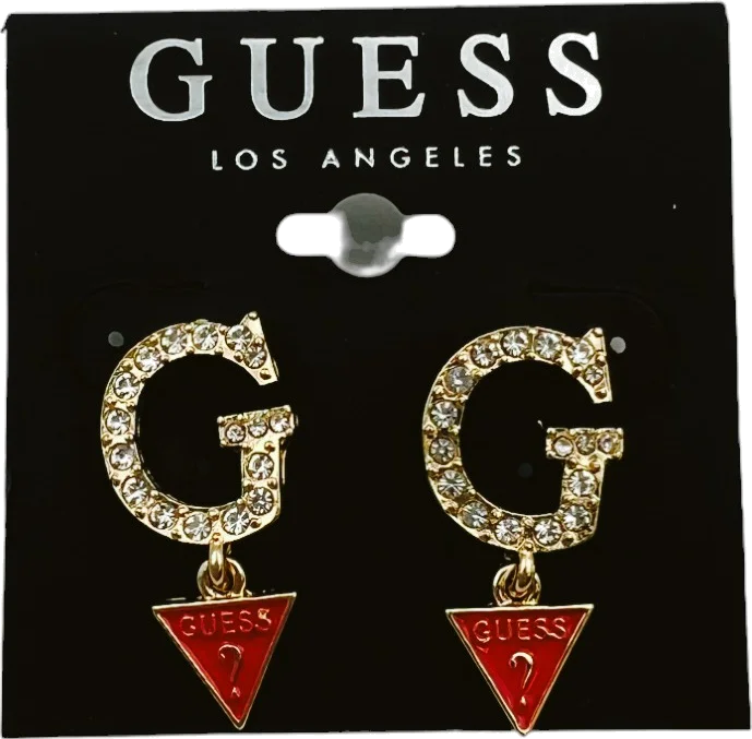 Boucles d'oreilles Guess pour femme - Lettre G triangle en métal doré avec zirconium - Réf. 109787