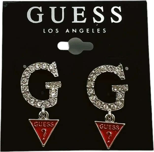 Boucles d'oreilles Guess pour femme, lettre G triangle argenté avec zirconium, réf. 109788