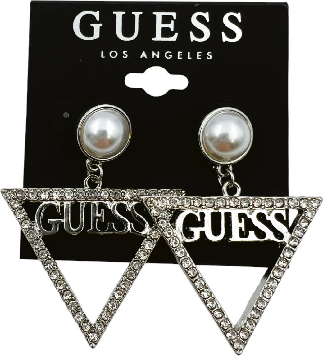 Boucles d'oreilles Guess pour femme, triangle métal argenté avec zirconium, réf. 109789