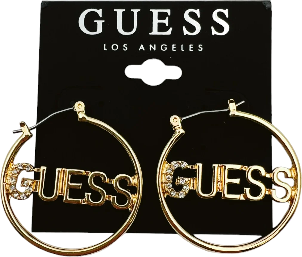 Boucles d'oreilles Guess rondes plaquées or avec logo et zirconium - Réf. 109795 vue 2