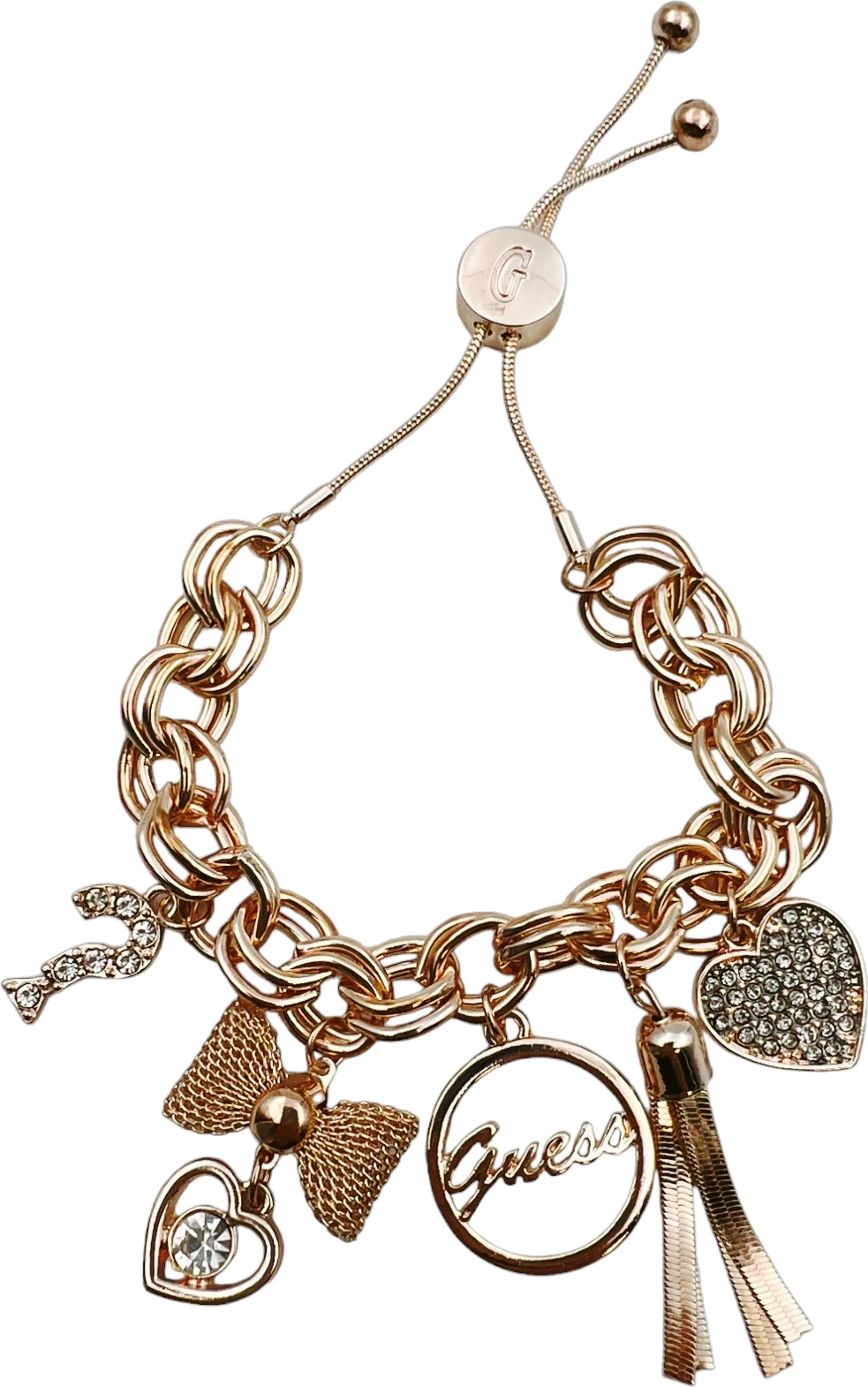 Bracelet Guess pour Femme en métal or rose avec breloques serti de zircon - Réf. 109805