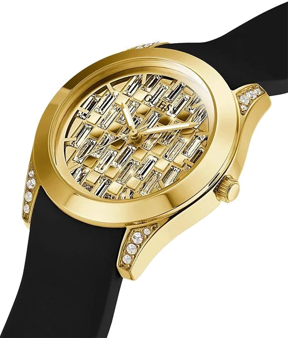 Montre Guess Clarity GW0109L1 pour Femme - Cadran doré, bracelet silicone noir vue 2