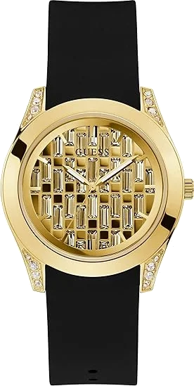 Montre Guess Clarity GW0109L1 pour Femme - Cadran doré, bracelet silicone noir