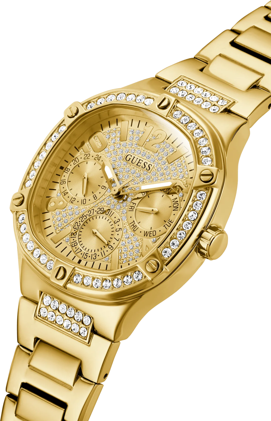 Montre Femme Guess Duchess GW0558L2 en acier doré jaune multifonction vue 2