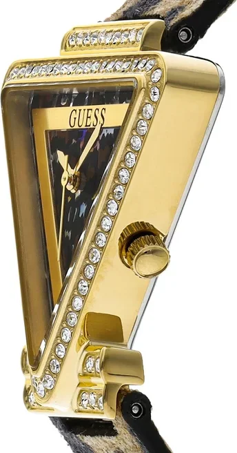 Montre Guess Fame GW0504L3 pour Femme - Boîtier doré triangle avec strass et bracelet cuir léopard vue 2