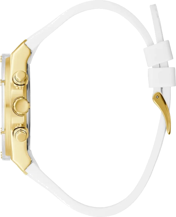 Montre Femme Guess Athena GW0409L2 bracelet blanc en silicone boitier doré vue 3