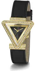 Montre-bracelet Guess Fame pour Femme - Réf. GW0504L5 - Boîtier triangulaire doré à strass, bracelet cuir noir vue 2