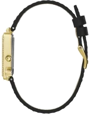 Montre-bracelet Guess Fame pour Femme - Réf. GW0504L5 - Boîtier triangulaire doré à strass, bracelet cuir noir vue 4
