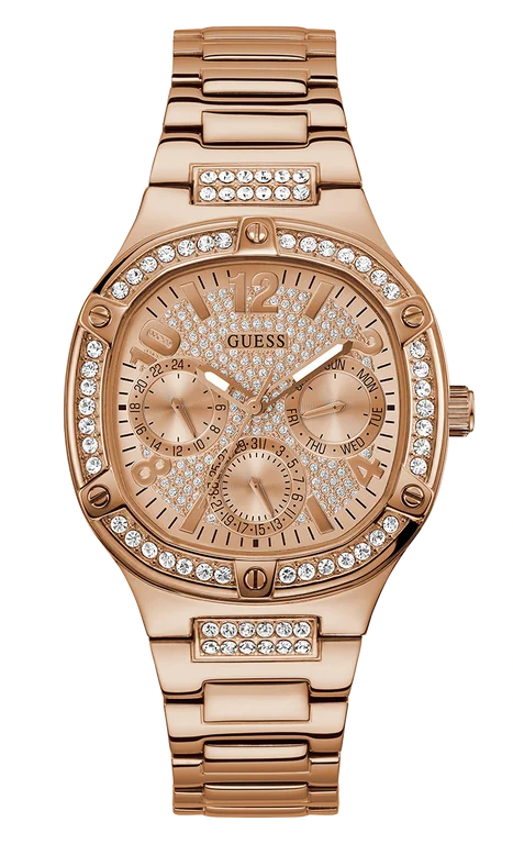 Montre Guess Duchess GW0558L3 pour Femme - Boîtier or rose strass, bracelet acier