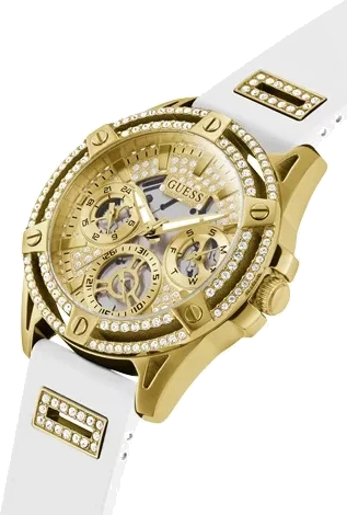 Montre Guess Queen GW0536L2 pour Femme - Boîtier Doré Strass, Bracelet Silicone Blanc vue 2