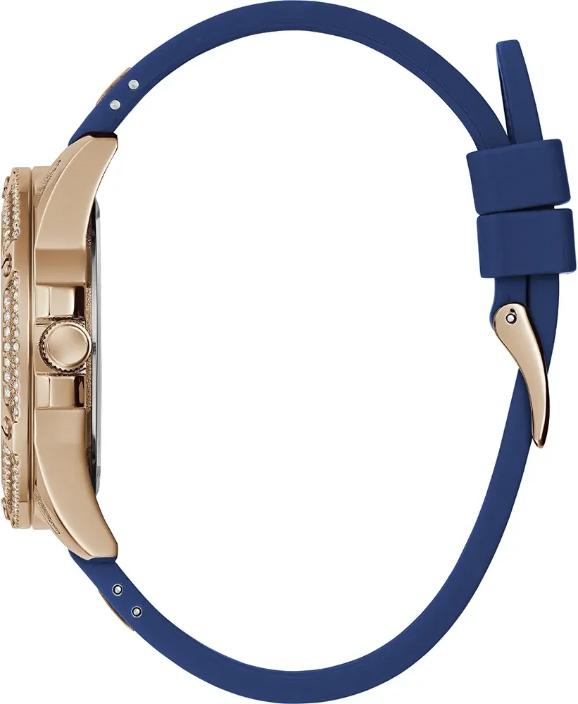 Montre Guess Queen GW0536L5 pour Femme - Boîtier or rose strass, bracelet silicone bleu vue 3