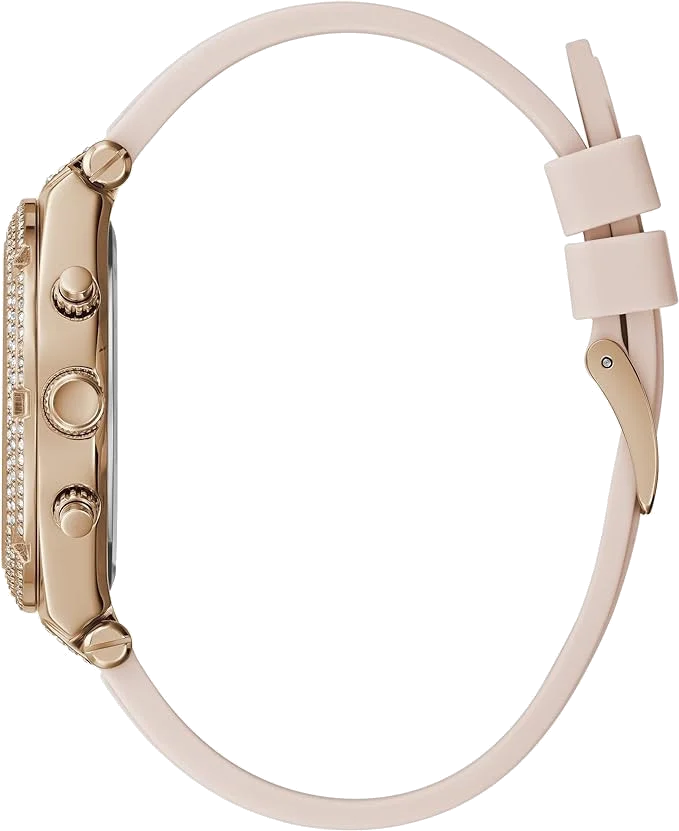 Montre Guess Heiress GW0407L3 pour Femme - Boîtier or rose à strass, bracelet silicone rose vue 3