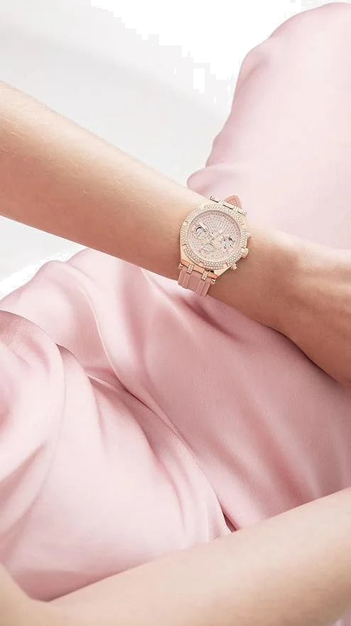 Montre Guess Heiress GW0407L3 pour Femme - Boîtier or rose à strass, bracelet silicone rose vue 5
