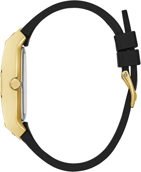 Montre Guess Raven GW0105L2 pour Femme - Boîtier doré strassé, bracelet silicone noir pailleté vue 2