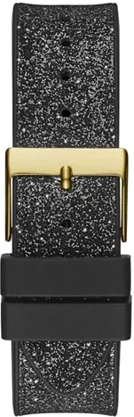 Montre Guess Raven GW0105L2 pour Femme - Boîtier doré strassé, bracelet silicone noir pailleté vue 3