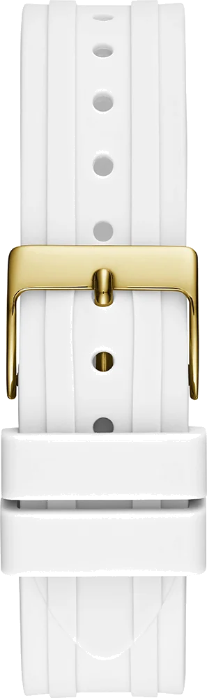 Montre Guess Heiress GW0407L2 pour Femme - Cadran doré, bracelet silicone blanc, boîtier strass vue 3