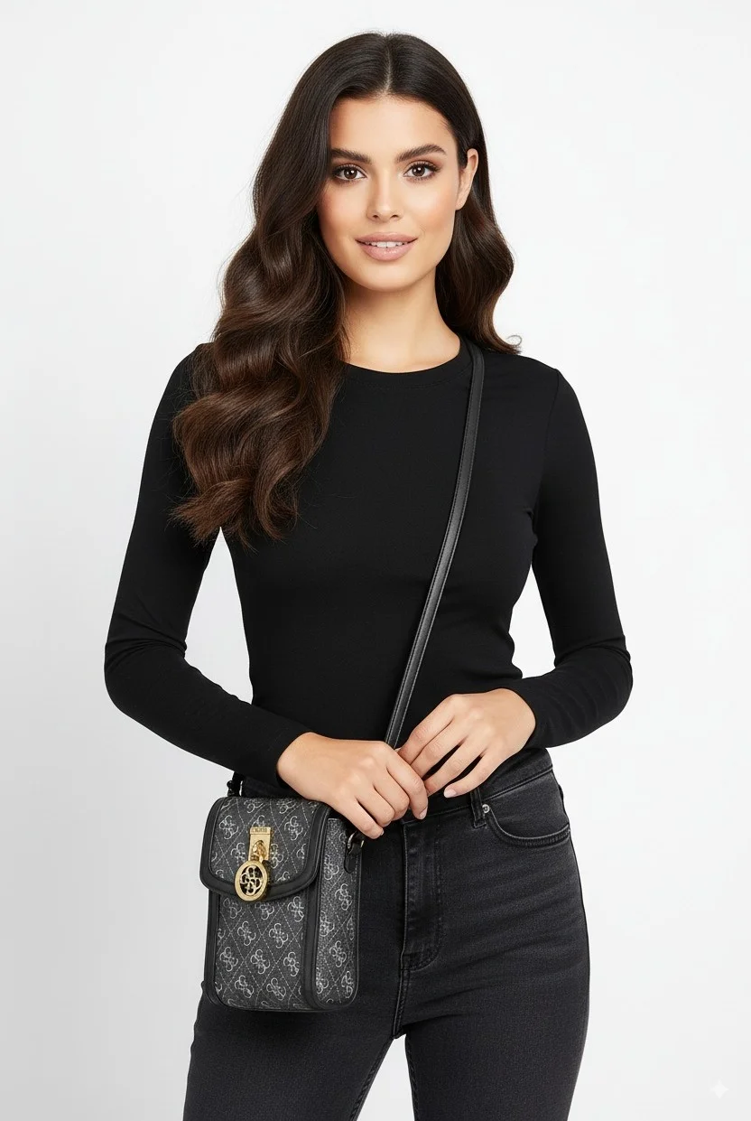 Pochette bandoulière Guess pour téléphone, simili cuir noir motif 4G logo - Réf. GUMB00459 vue 2