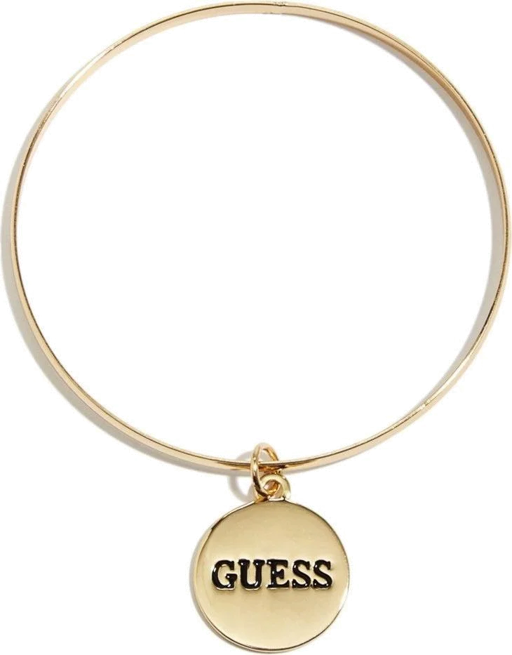 Bracelet Guess en acier pili doré avec plaque logo ronde