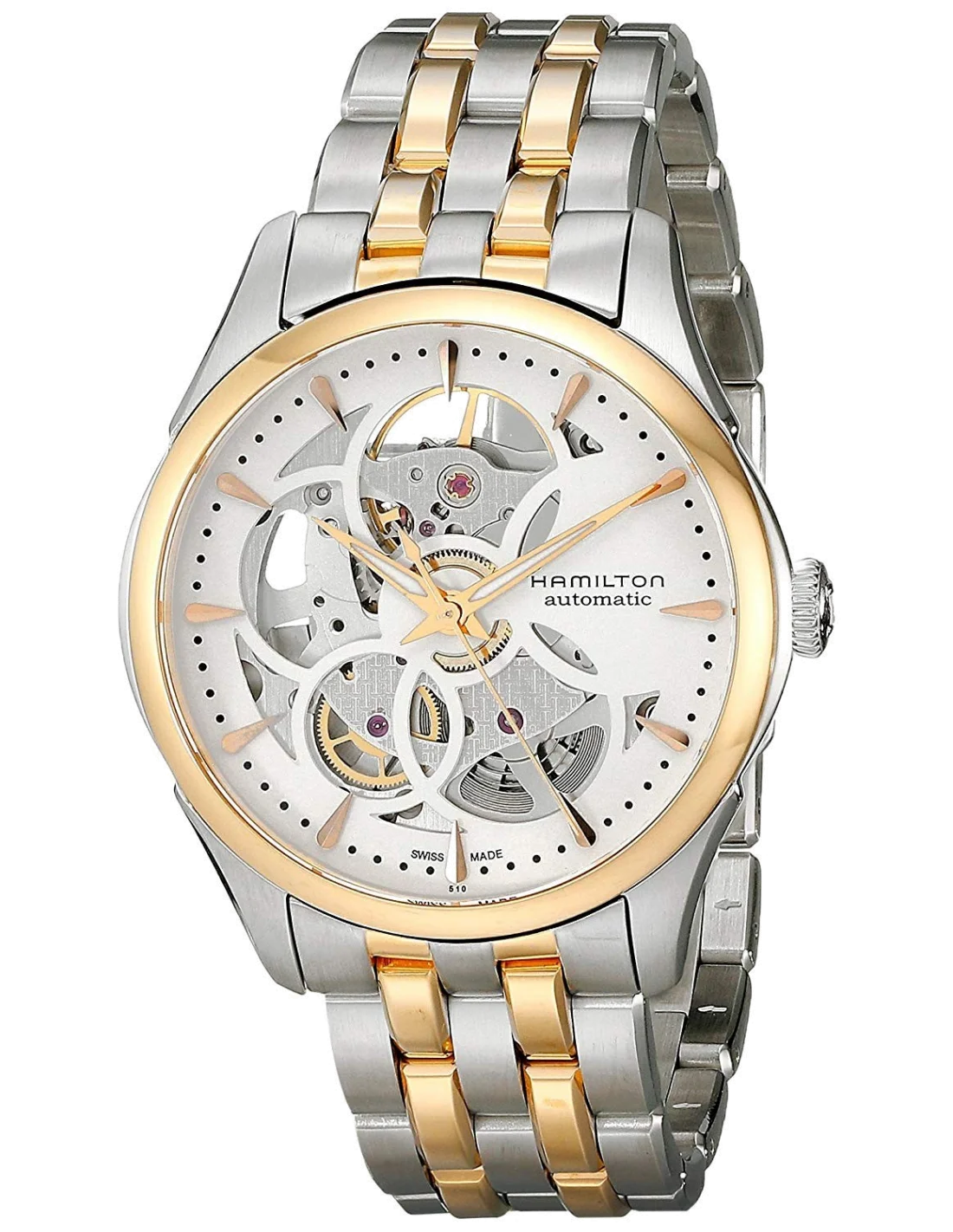 Montre Femme H32425251 Jazzmaster Viewmatic Skeleton Lady automatique bicolore acier et PVD or rose vue 2