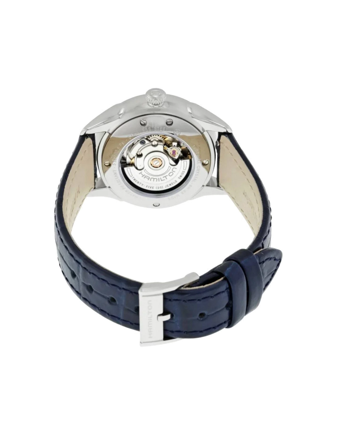 Montre Hamilton H42215651 Jazzmaster lady automatique bracelet cuir bleu vue 3