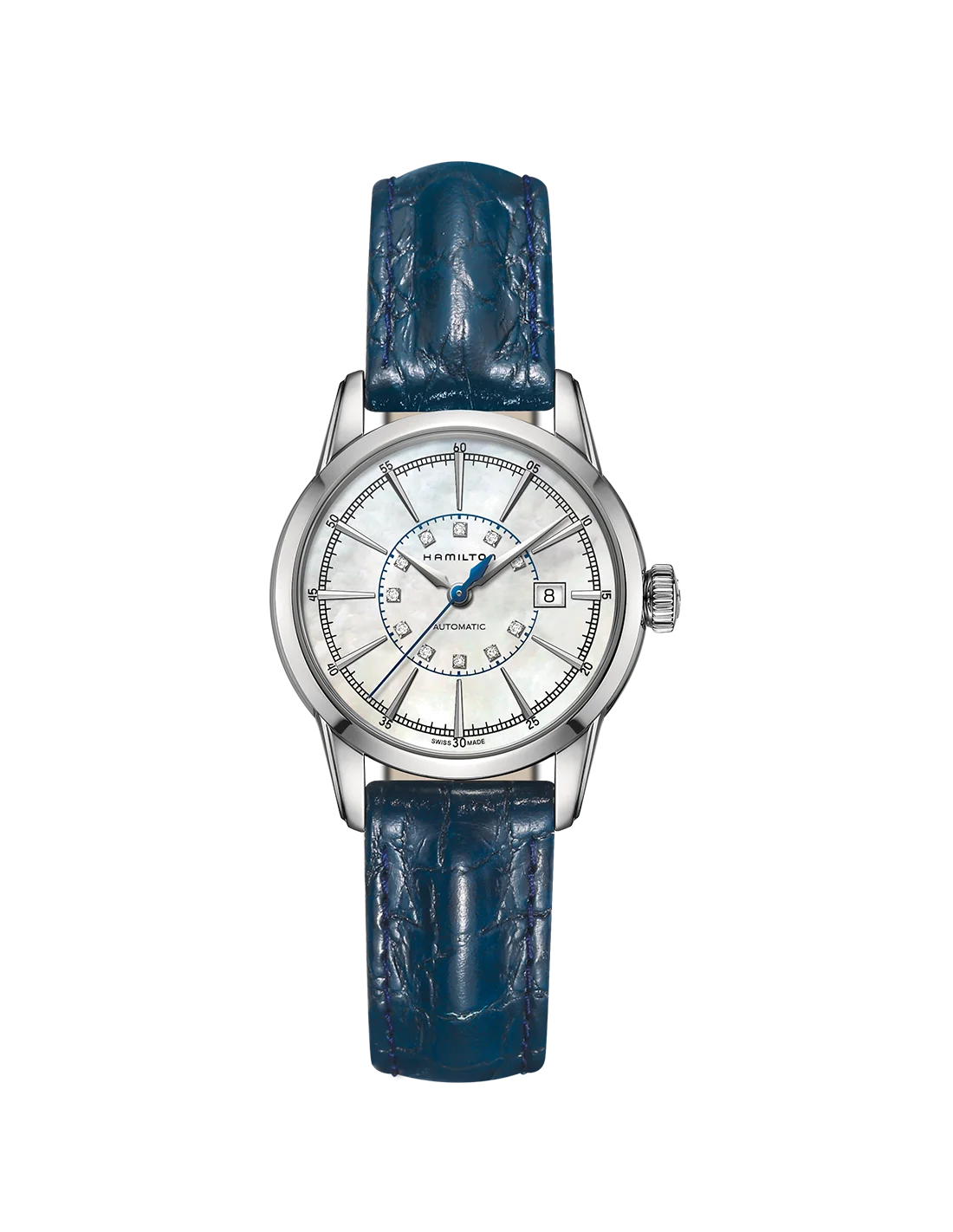 Montre Hamilton H40405691 Railroad Automatique cadran nacre et diamants bracelet cuir