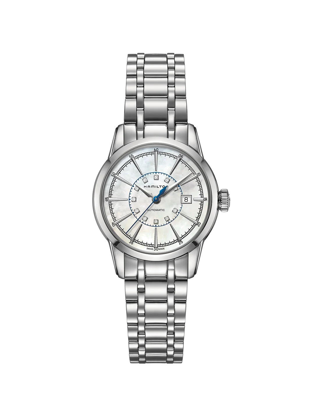 Montre Hamilton H40405191 Railroad Automatique cadran nacre et diamants bracelet acier vue 2