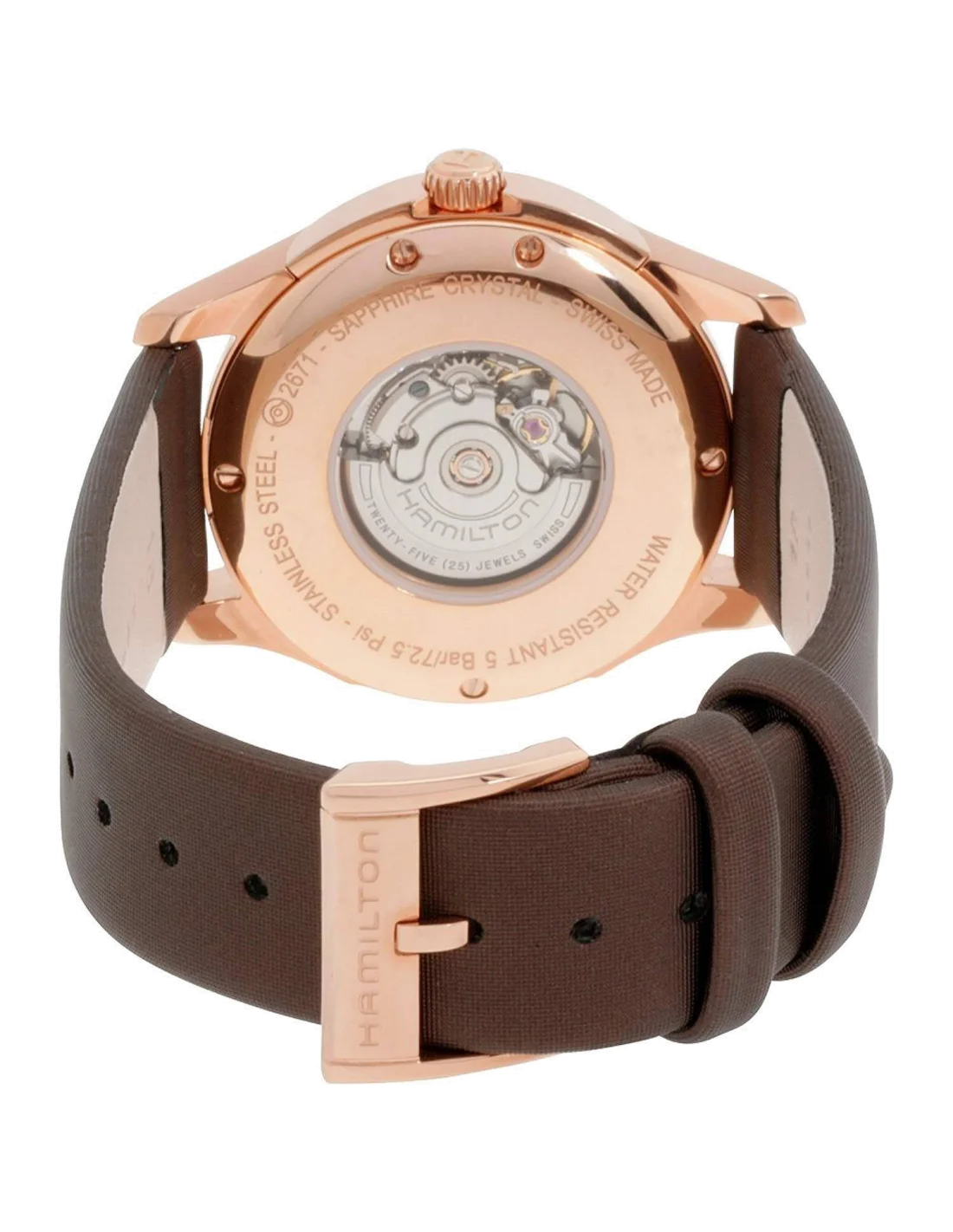 Montre Hamilton H32335971 Jazzmaster Viewmatic automatique acier PVD or rose sur satin 34 mm vue 3