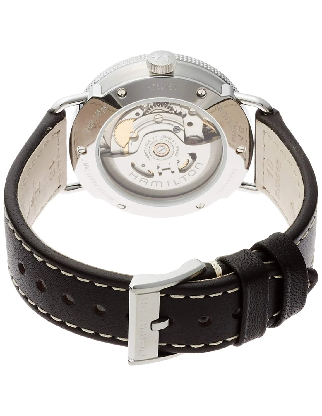 Montre Hamilton H78215553 Khaki Navy Pioneer automatique acier sur cuir 36 mm vue 2