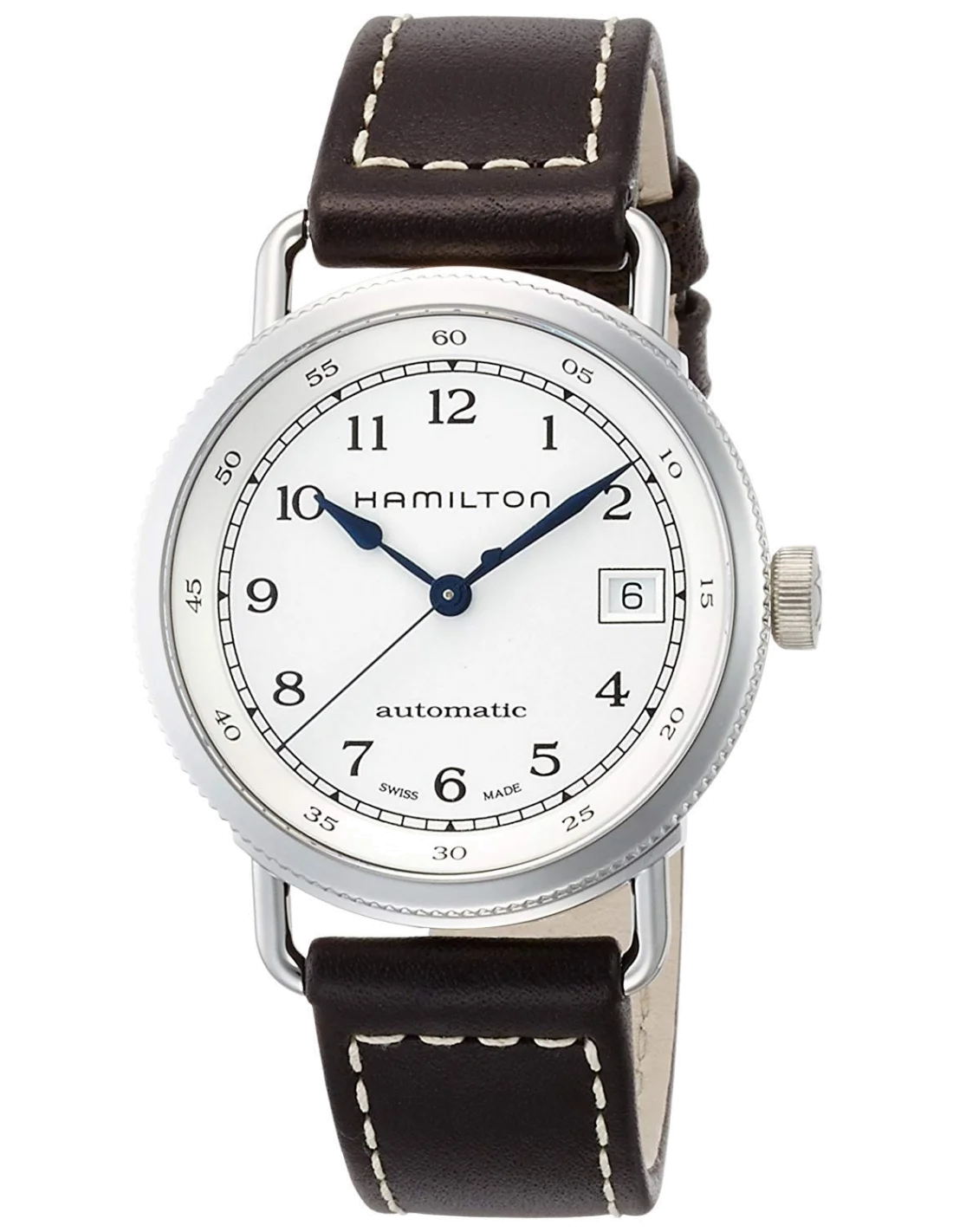 Montre Hamilton H78215553 Khaki Navy Pioneer automatique acier sur cuir 36 mm vue 3