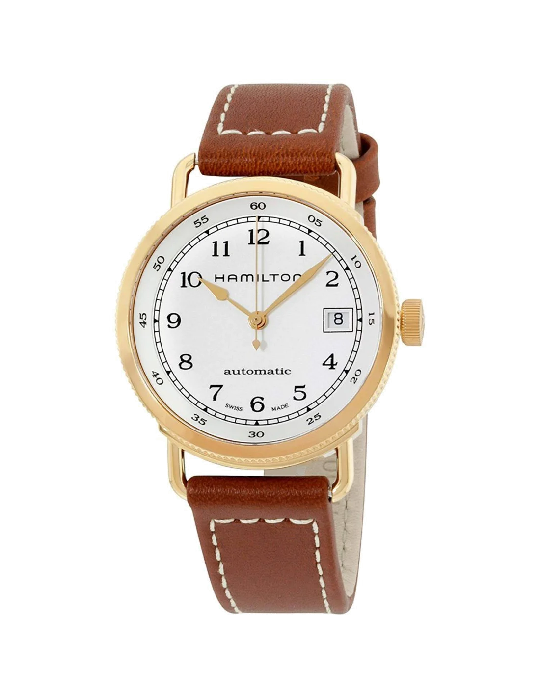 Montre Hamilton H78205553 Khaki Navy Pioneer automatique acier PVD or rose sur cuir 36 mm