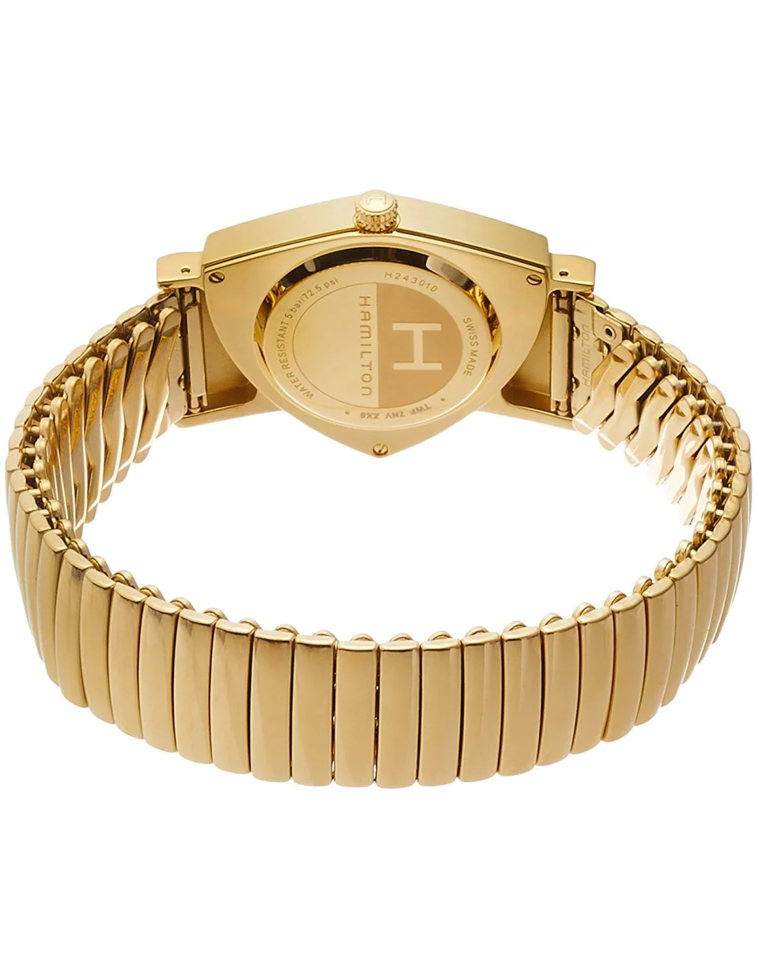 Montre Hamilton H24301111 Ventura Large quartz acier PVD doré cadran blanc vue 2