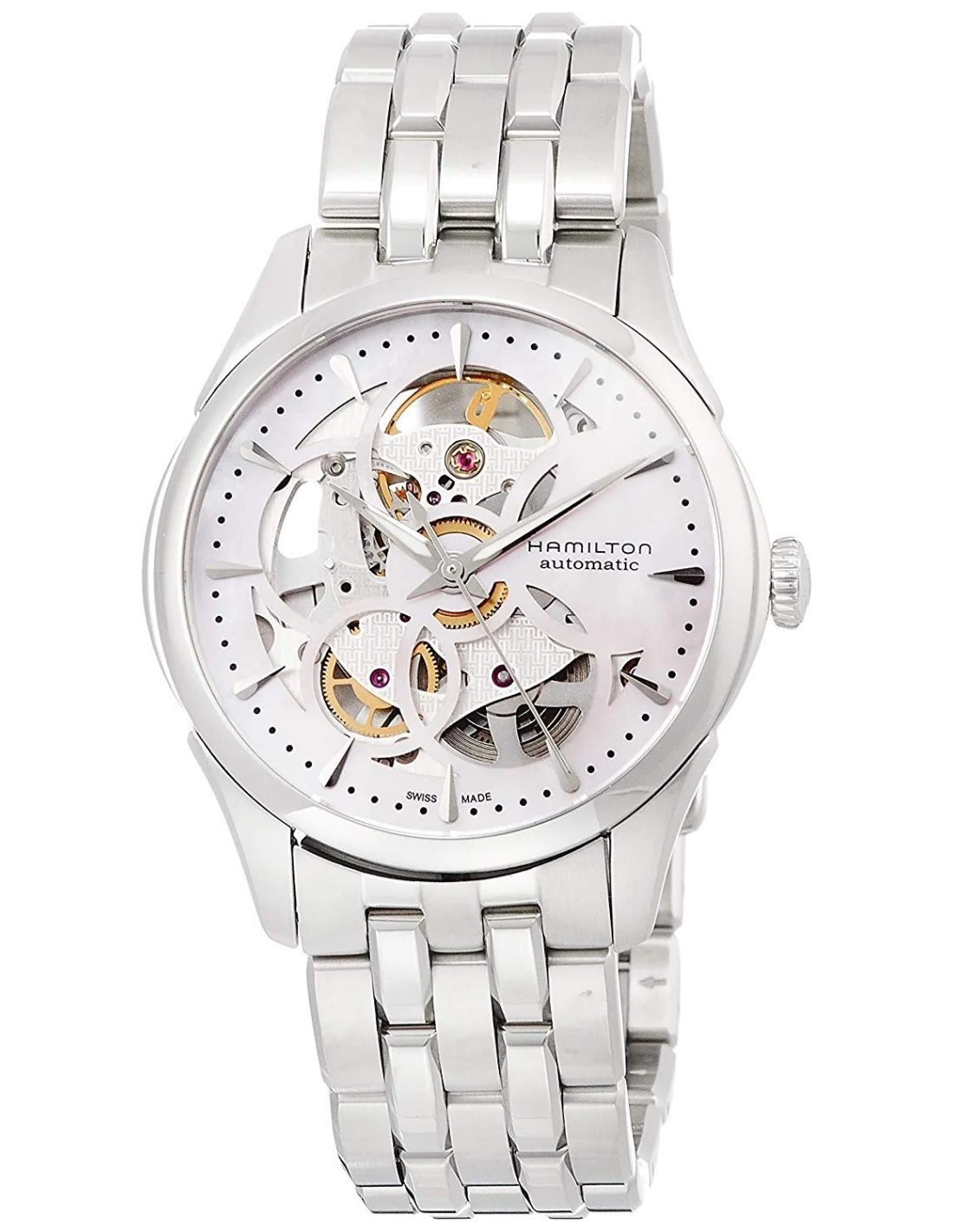 Montre Hamilton H32405171 Jazzmaster Lady Skeleton automatique cadran nacre rose bracelet acier vue 3
