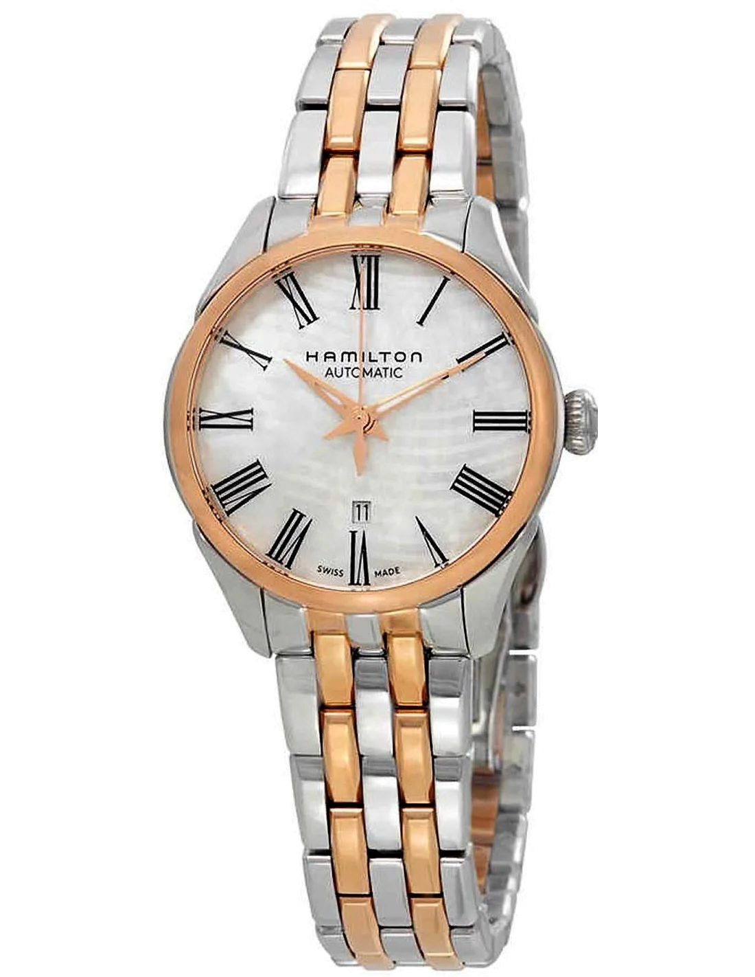 Montre Hamilton H42225191 Jazzmaster Lady automatique cadran nacre bracelet acier bicolore 30 mm