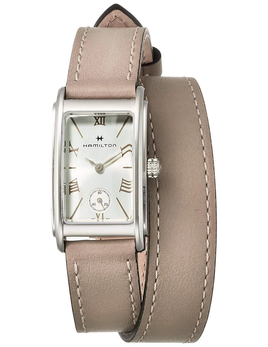 Montre Hamilton H11221914 American Classic Ardmore quartz cadran argenté bracelet cuir beige double tour Small