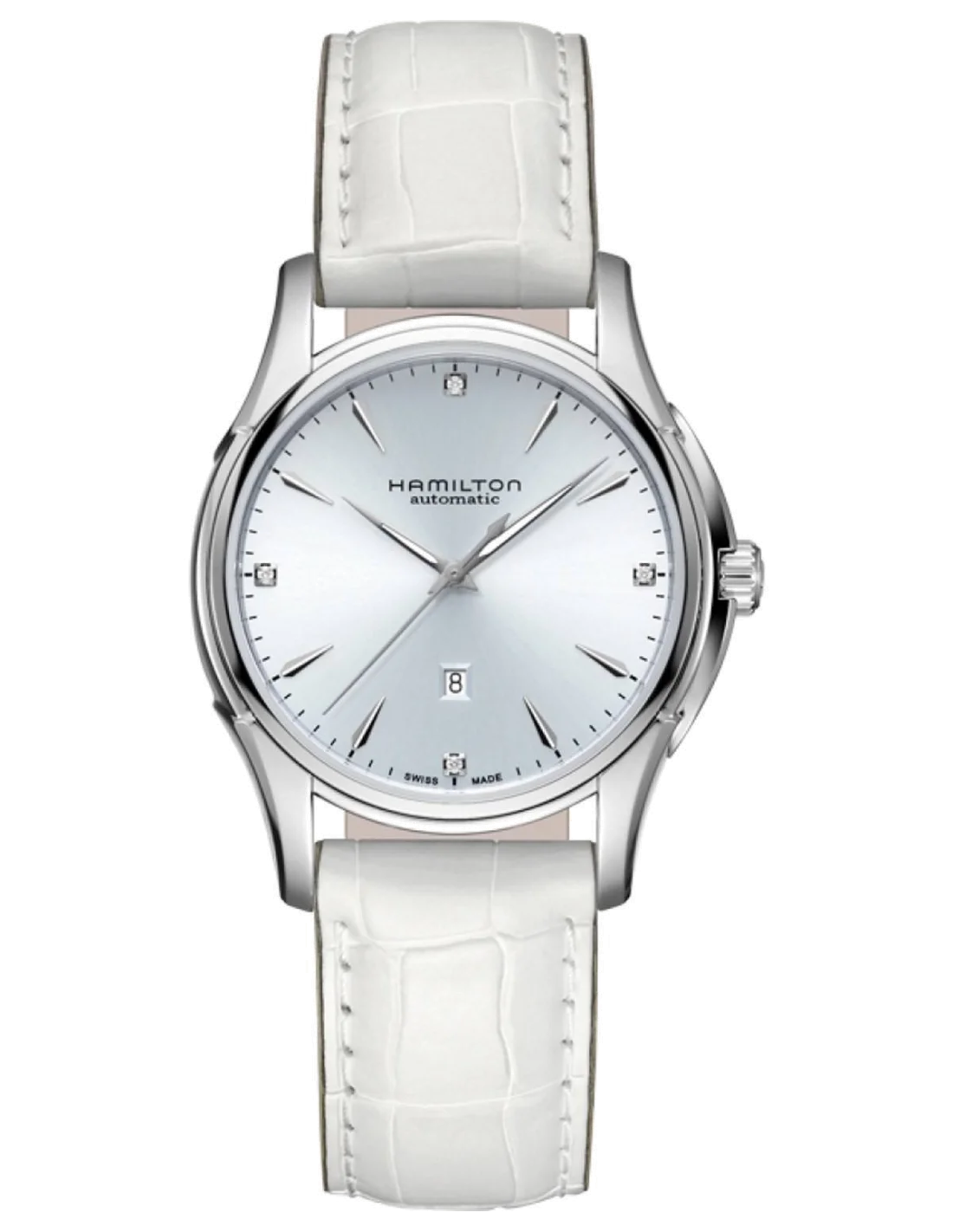 Montre Hamilton H32315811 Jazzmaster Viewmatic Lady automatique cadran blanc bracelet cuir blanc 34 mm