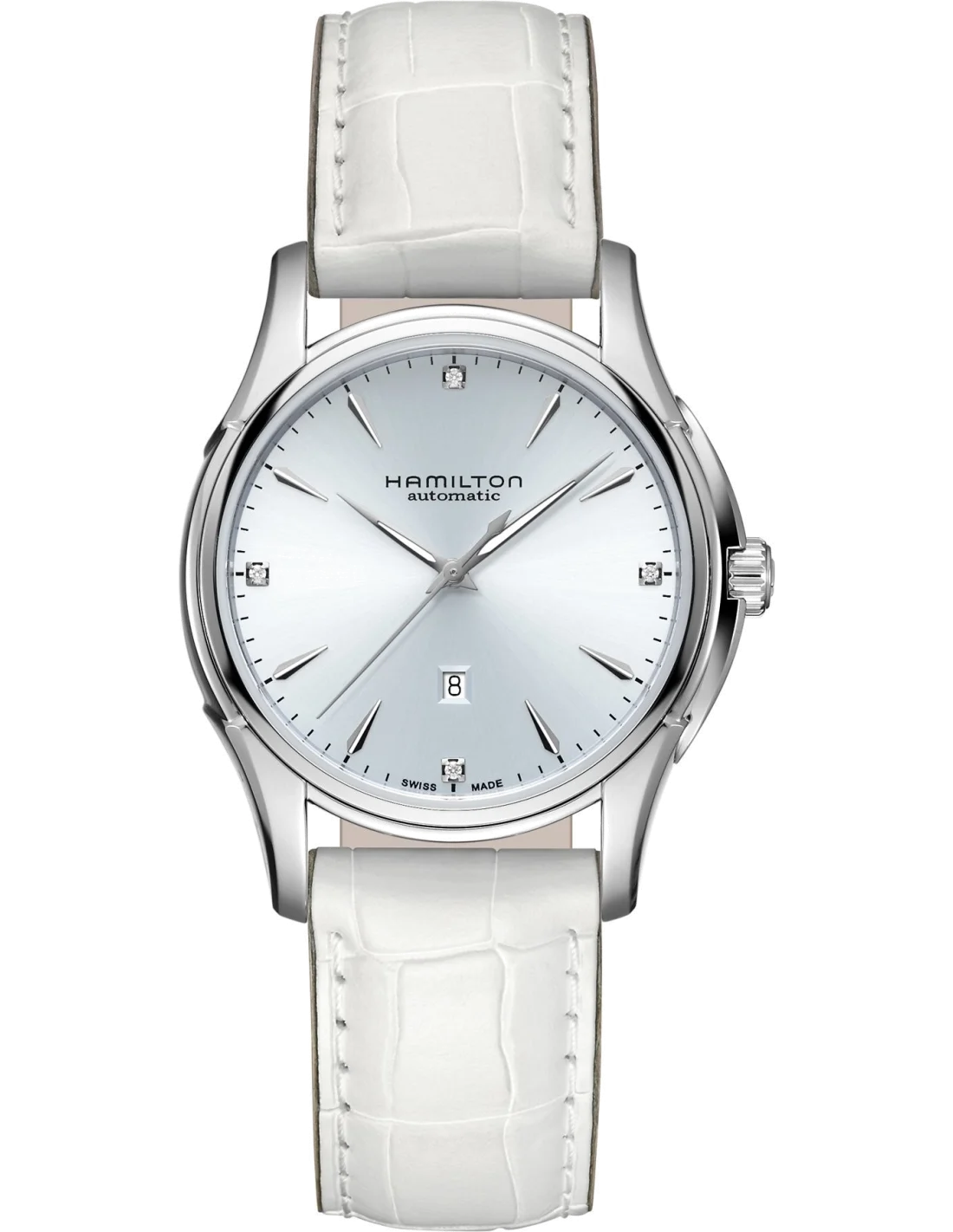 Montre Hamilton H32315842 Jazzmaster Viewmatic Lady automatique cadran bleu ciel bracelet cuir blanc 34 mm vue 2