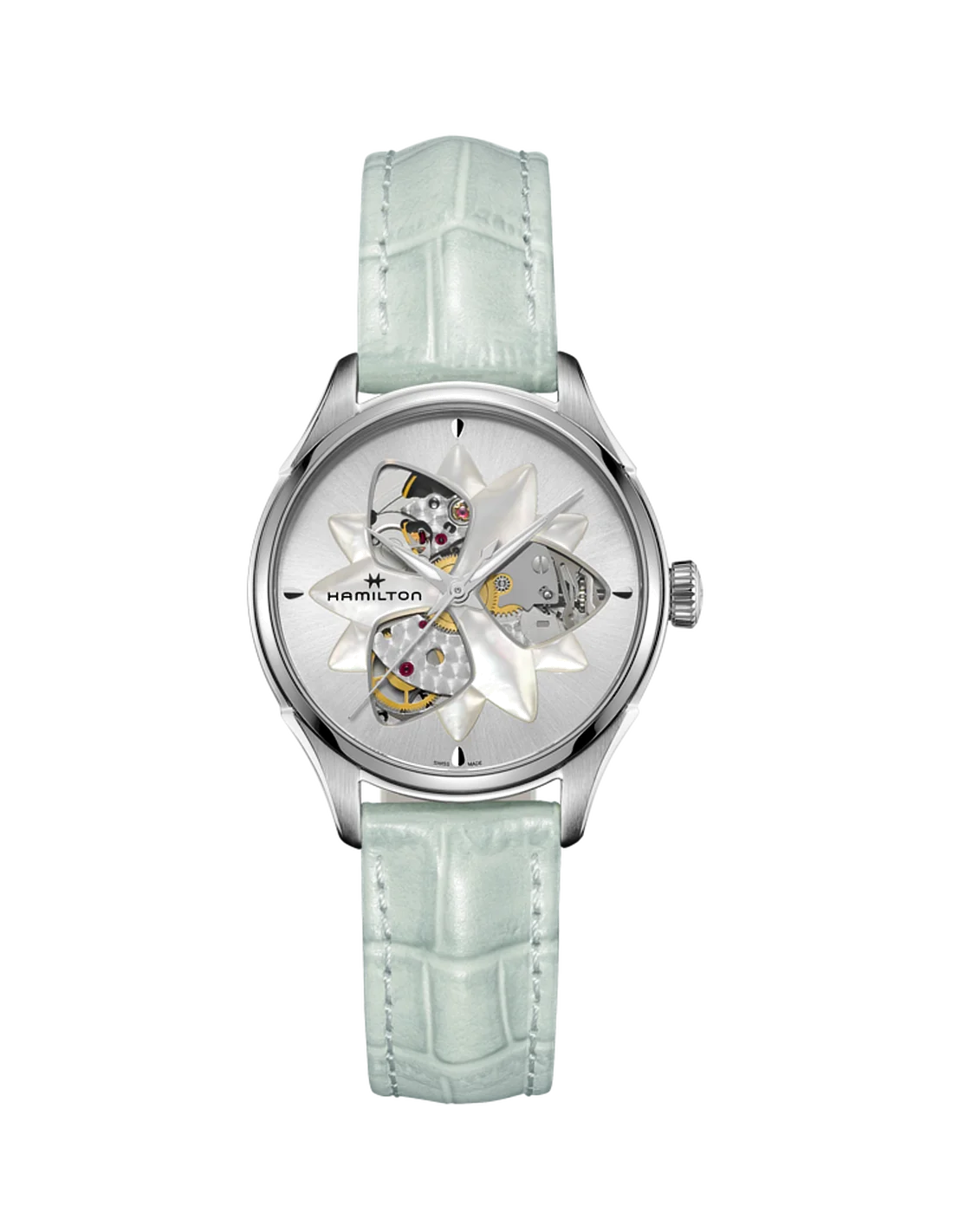 Montre Hamilton Jazzmaster Open Heart Automatique Vert Cuir bracelet vue 2