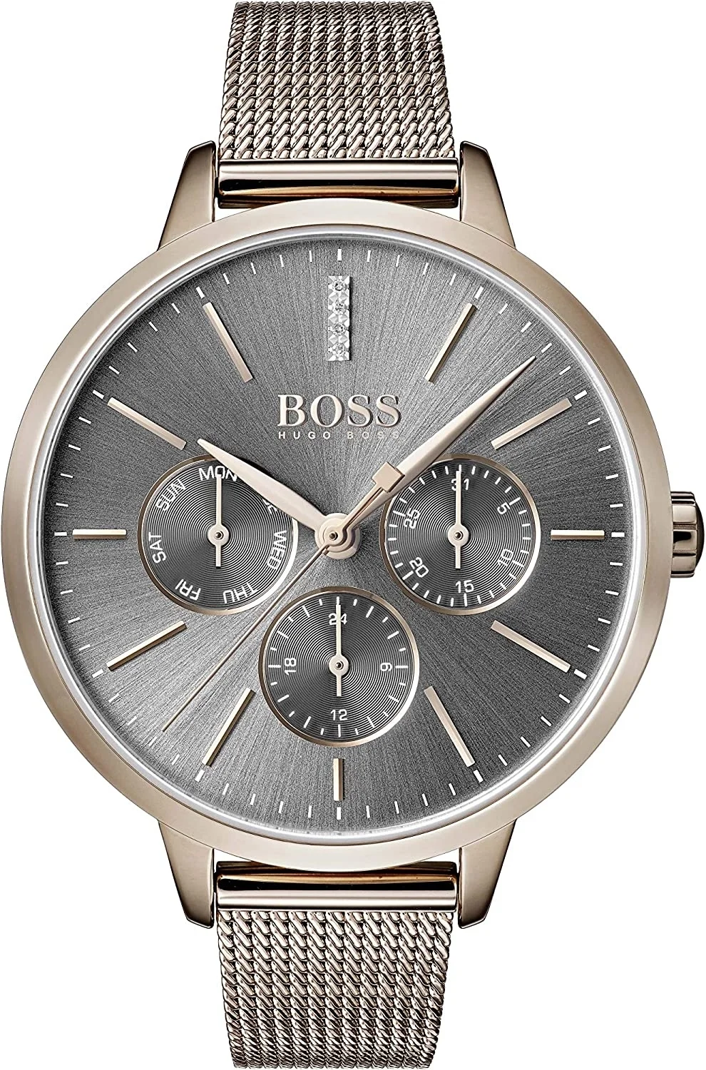 Montre Hugo Boss Symphony 1502424 pour Femme, Cadran Noir, Boîtier et Bracelet Acier Or Rose