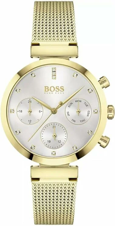 Montre Femme Hugo Boss 1502552 Flawless Acier Doré Maille Milanaise Cadran Gris