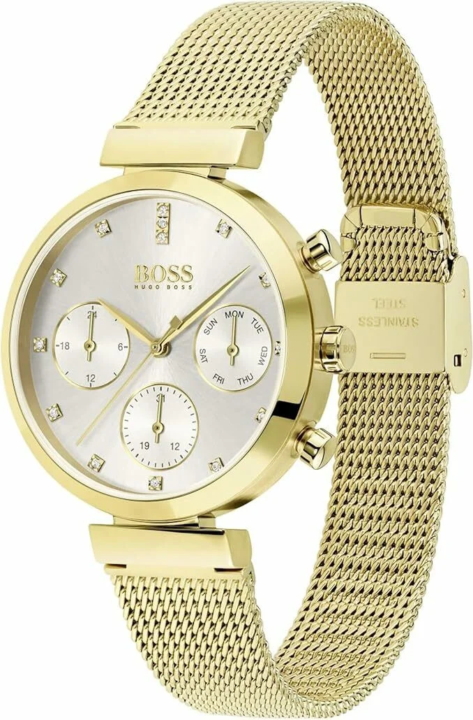 Montre Femme Hugo Boss 1502552 Flawless Acier Doré Maille Milanaise Cadran Gris vue 2