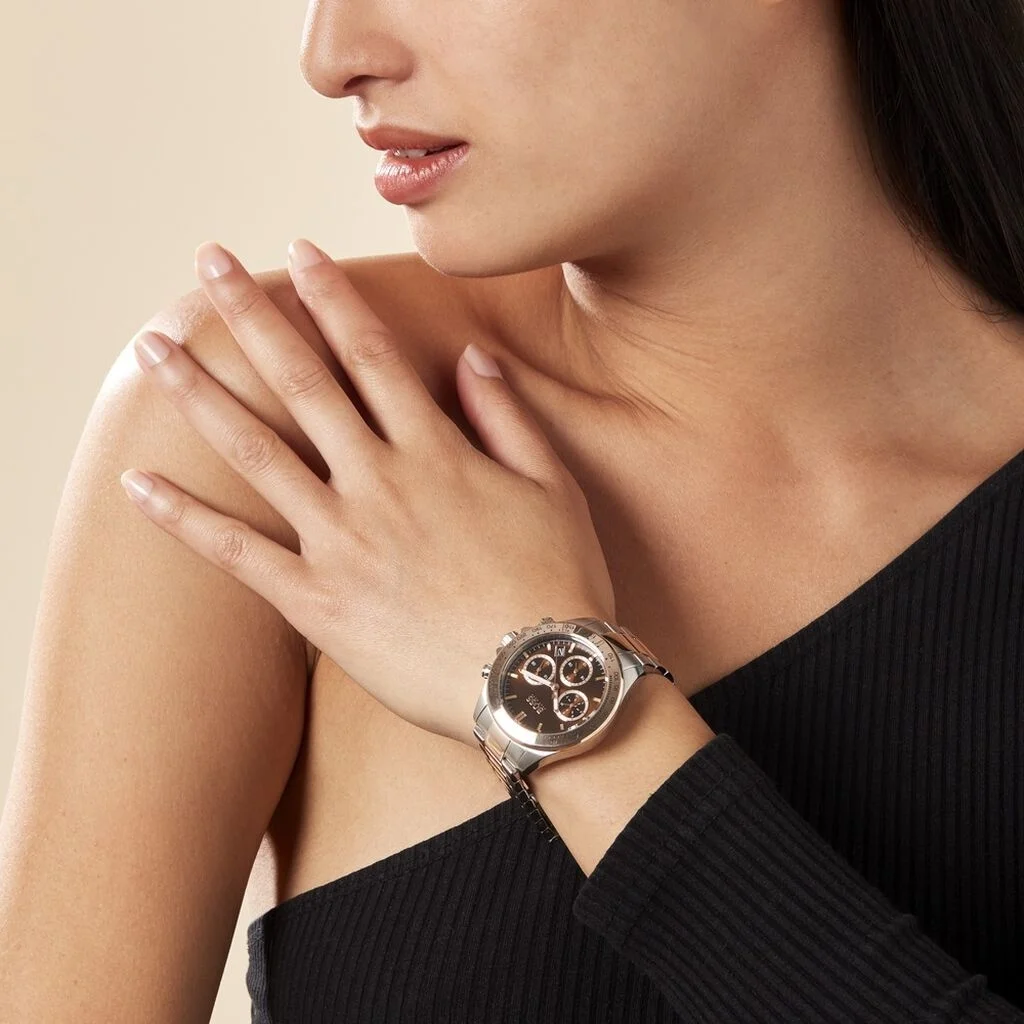 Montre Hugo Boss Sport Lux 1502617 Femme - Cadran Marron Soleillé, Bracelet Acier Bicolore Argent/Or Rose vue 5